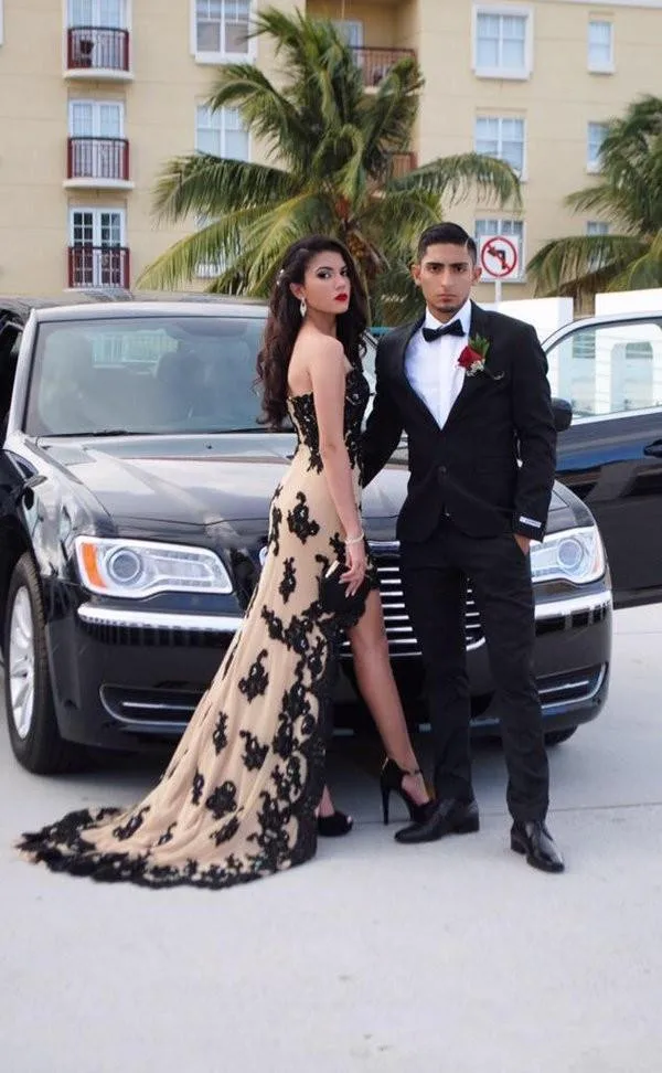 Халат Де Вечер 2017 Платья Выпускного Вечера Черное Кружево Аппликация Милая