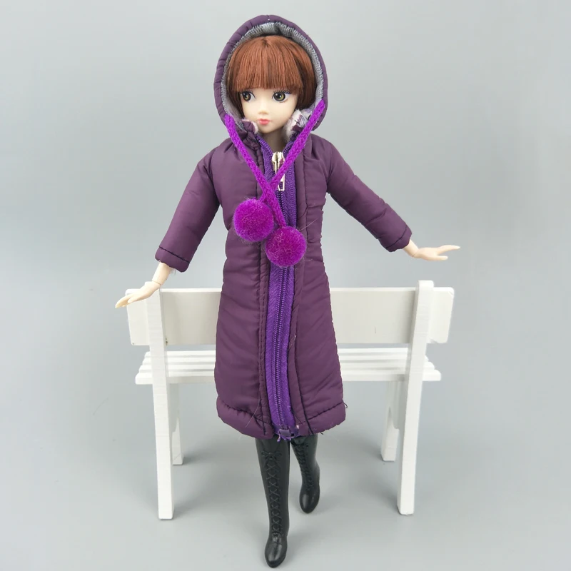 Фиолетовое длинное зимнее пальто платье для куклы Барби одежда парка BJD 1/6