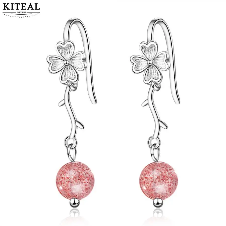 Женские сережки с розовым цветком KITEAL серебряным покрытием новинка