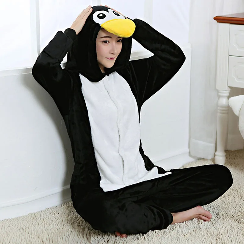 Черный Пингвин Onesie женские пижамы игры мультфильм животных пижамы для взрослых талисман вечерние зимние теплые пижамы C31249AD