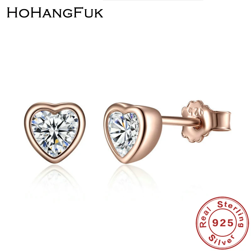 100% 925 Sterling Silver Heart Clear CZ Stud Earrings For Women for Woman Female Zircon Brincos Fashion Jewelry Gift | Украшения и