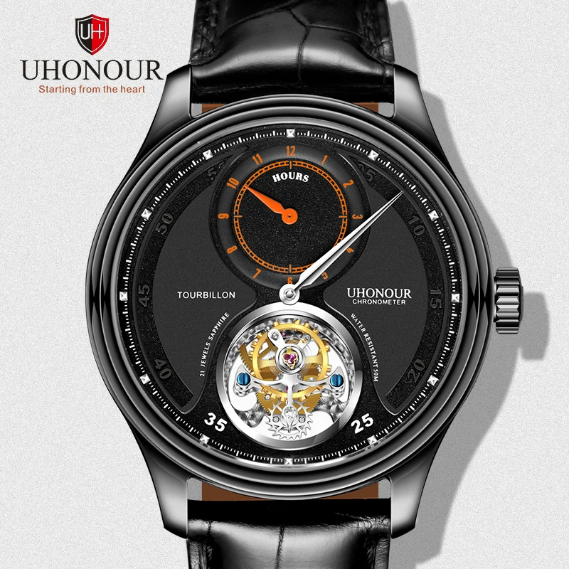 Высококлассные мужские наручные часы Tourbillon ручные с 12 часовым циферблатом из