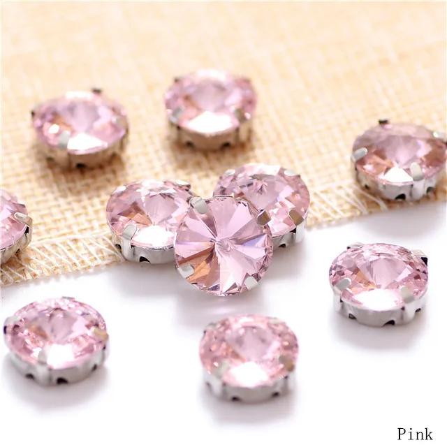 Pink Круглый шить на Стразы с серебряной оправе в виде когтя Изделия из кристаллов, хлопковая ткань для одежды, аксессуары для художественного оформления ногтей, ручная работа - Цвет: Pink