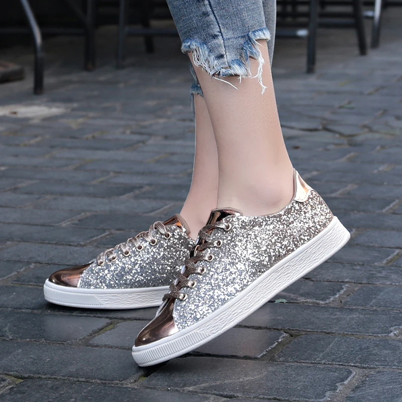 Casual Womens Sneakers 2019 Brand Luxury Glitter Shinny Bling Women Flats Shoes fashion lady Ballet Glossy | Обувь