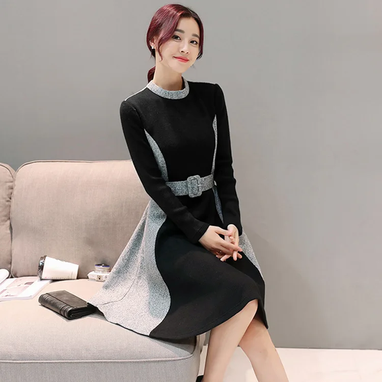Сексуальное женское платье s 2018 осенне зимнее Vestidos лоскутное Женское шерстяное
