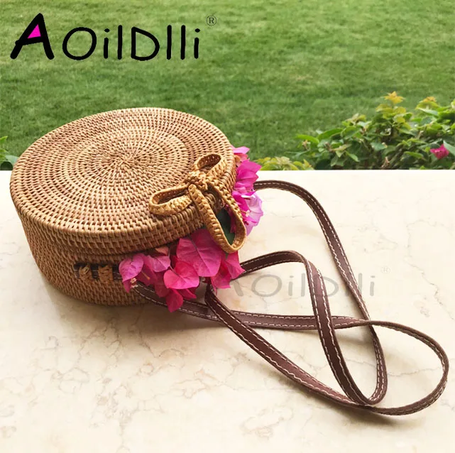 Сумка женская круглая ручная из ротанга соломенная Пляжная atabag|straw bag|handbag