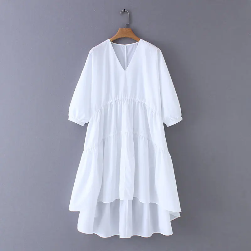2019 женское модное повседневное свободное асимметричное платье в стиле ретро с v