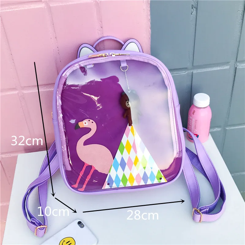 Оптовая продажа 10 шт./лот яркие прозрачные рюкзаки с кошачьими ушками сумка на