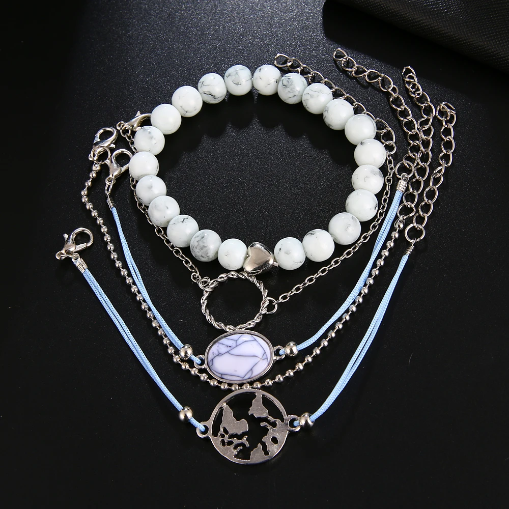 FAMSHIN 5 шт./компл. богемные белые браслеты с бусинами наборы для женщин модные