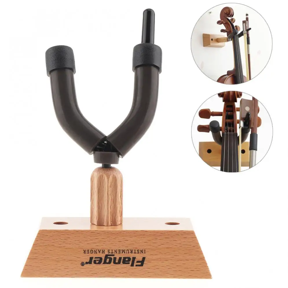 

Flanger Solid Wood Base Wall Mount Violin Hanger Hook Holder with Bow Holder for Home and Store Show Storage Violin