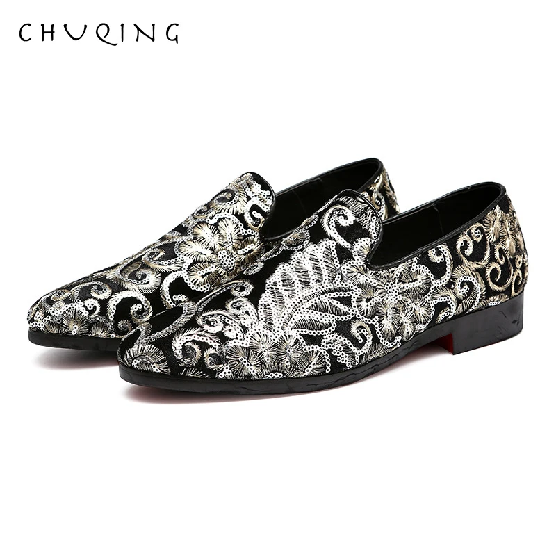 CHUQING Casual Loafers Embroidery Set Men's Shoes Retro Fashion Wild | Обувь
