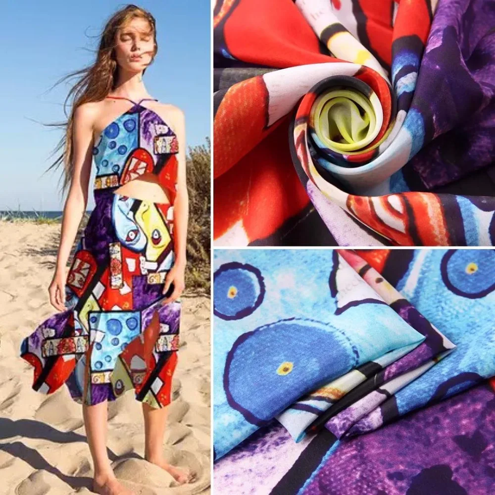 Номер 1-6 Цифровая печатная шелковая креповая ткань 100% шелк вес 12 момме ширина 135