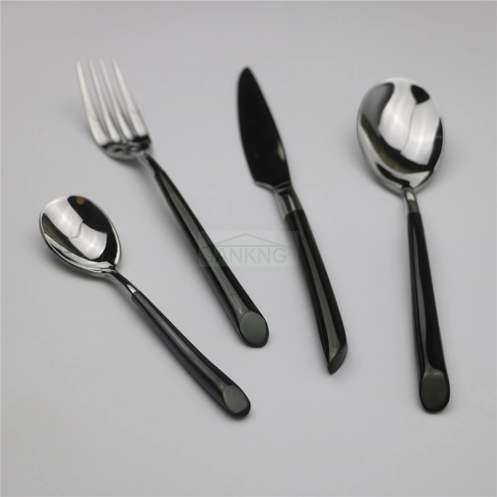 Столовые приборы из нержавеющей стали с черной ручкой 30 шт./лот|steel cutlery set|dinner