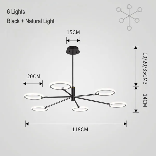 Black 6 lights Внутренний светодиодный потолочный Люстра, освещение, повседневный свет, гостиная, спальня, современная канделябры люстры, освещение для дома, светильники, лампадер - Цвет абажура: Black 6 lights