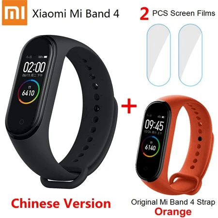 Глобальная версия Xiaomi Mi 4 смарт-Браслет фитнес-трекер Браслет AMOLED цветной экран 50 метров Водонепроницаемый Bluetooth 5,0 - Цвет: OR Add Screen Films