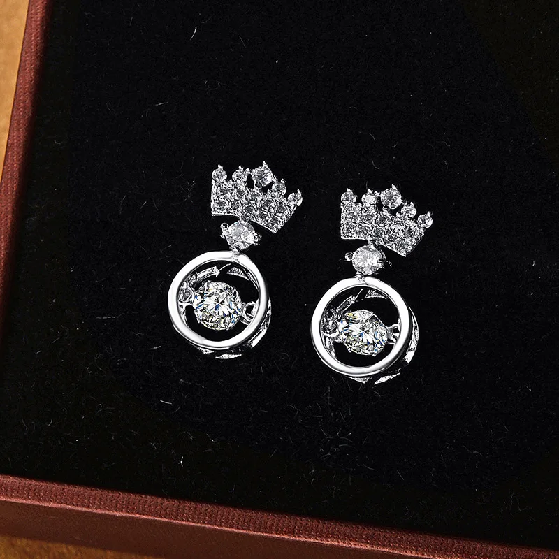 Новинка 2017 милый стиль форма короны висячие серьги с сердцем прозрачные