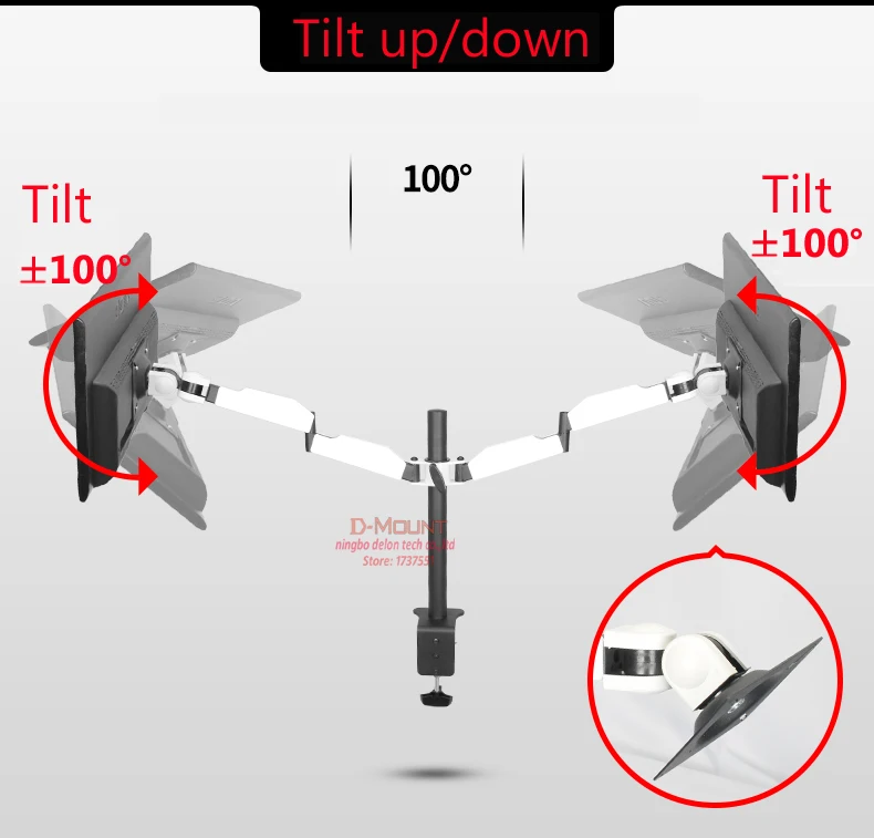 DLM-TS102D, белая сталь, поворот на 360 градусов, полное движение, 10-27 дюймов, двойной монитор, настольная подставка, двойной компьютерный стол, поддержка ПК, кронштейн для компьютера