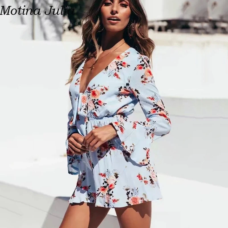 Женский комбинезон с цветочным принтом Motina Julia повседневный короткий рюшами и