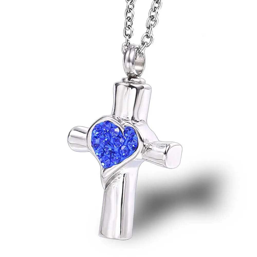 

Urn Necklace for Ashes Heart Cross Cremation Classic Style Crystal Holder Keepsake Jewelry Memorial Love Zircon Stainless Steel