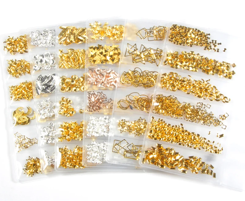

1 PACK 6 MODELS japanese metallic nail studs charms Metallic studs /Shell five star and triangle Nail design x 6- 2019Nail Trend