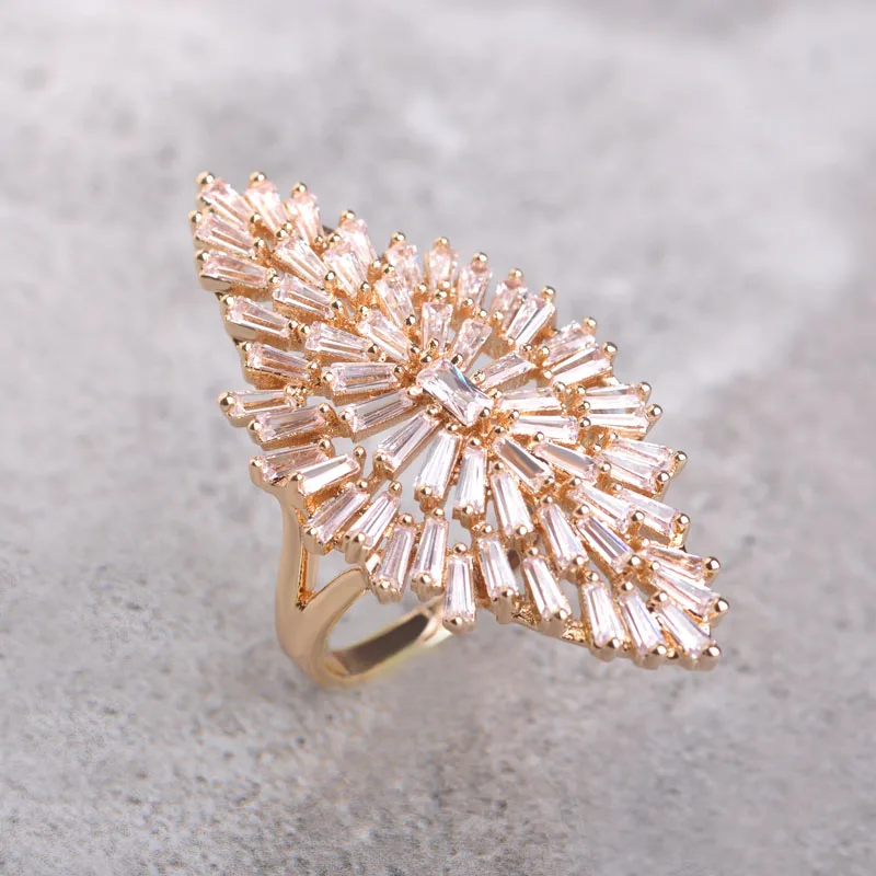 Luxury Big Wide CZ Zircon Bridal Ring For Women Rhodium Gold Oro Plated Wedding Party Anillo Bague Aros Finger Accessories Joyas | Украшения