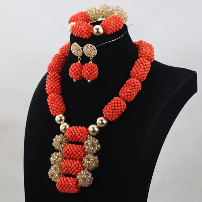 Модные нигерийские коралловые бусы ювелирный набор массивный нагрудник