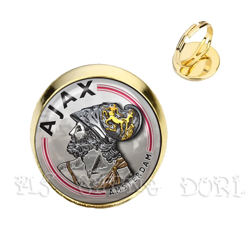 Футбольный клуб 16 мм стекло кольца с кабошоном Ajax футбольные лиги логотип футбольный Клубное кольцо для фанатов подарок