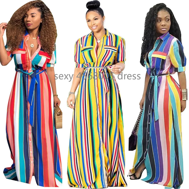 Осенние африканские платья для женщин robe femme africain длинная полосатая рубашка