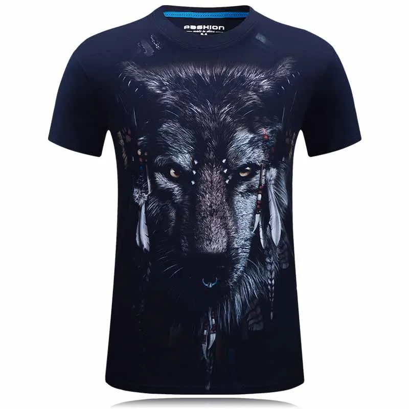 navy blue Цельная Мужская футболка с 3D принтом волка, хлопковые Забавные футболки унисекс, футболка homme, брендовая одежда, летний топ, camisetas hombre - Цвет: navy blue