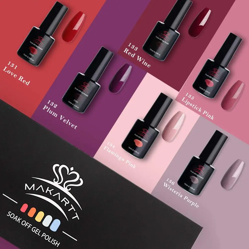 Комплект гель лаков для ногтей Makartt красный комплект 10 мл 6 шт. идеальная богиня