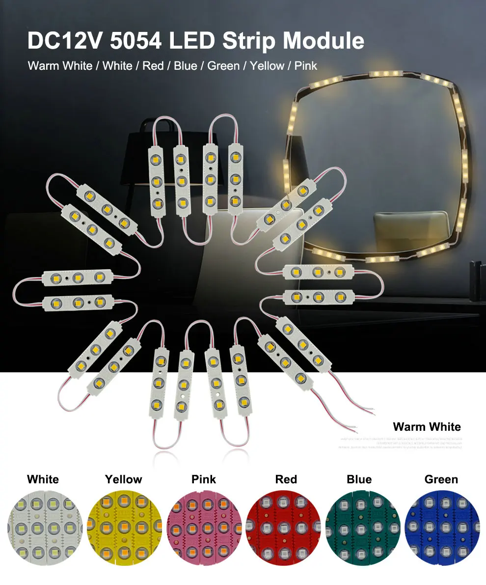 LED Module 3LEDs High Brightness 5054 / RGB 5050 DC12V Waterproof for Outdoor Advertising Luminous Signs Lightbox 20Pcs/Lot