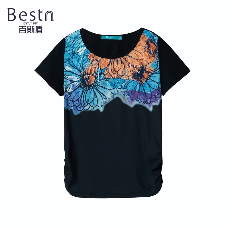Bestn 2019 весна лето деловая повседневная женская черная футболка с цветочным