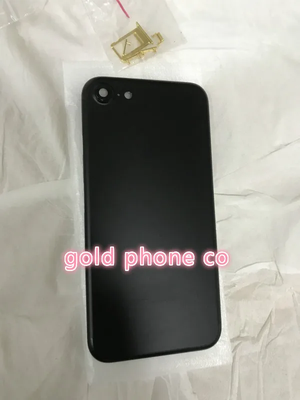 Безупречное качество корпус для iphone 7 матовый черный Задняя крышка батарея двери шасси с золотым логотипом+ карты лоток Золото пуговицы