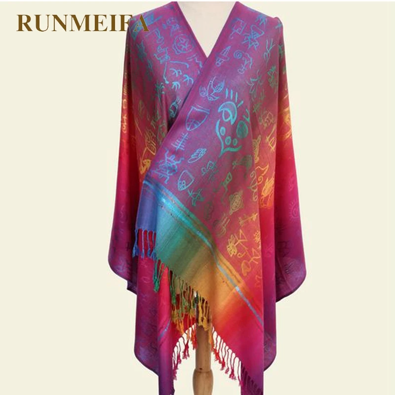 RUNMEIFA новые зимние этнические Для женщин Обёрточная бумага шарф большой размер