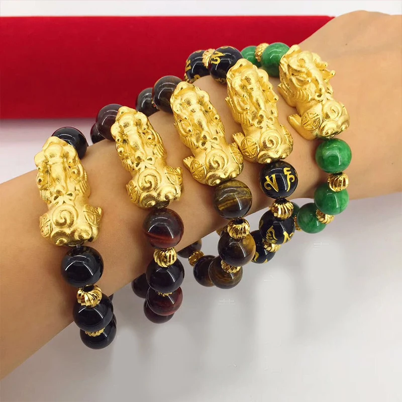 

Fine Vietnam Alluvial Gold Bracelet Female Lucky Jewelry Natural Green Onyx Bracelet