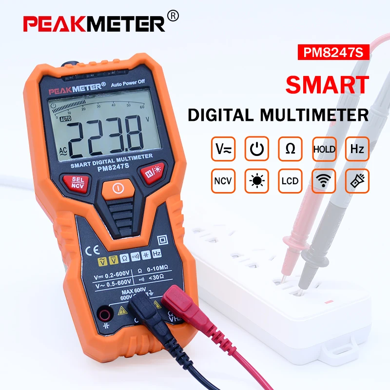PEAKMETER DC/AC Умный полный автоматический Диапазон Цифровой мультиметр NCV Частота Температура Емкость тестер PM8247S/PM8248S - Цвет: PM8247S