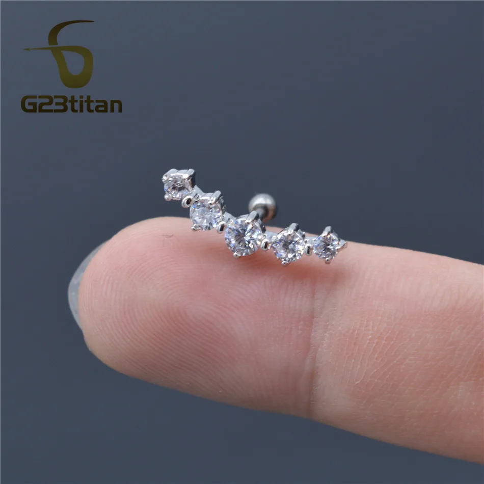 G23titan серебряные титановые хрустальные шпильки для ушей серьга пирсинга кольца