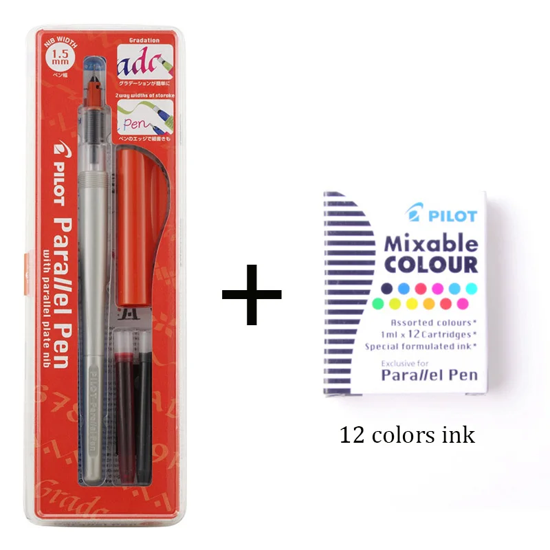 Red with 12 ink Пилот перьевая ручка художественный фонтан Готический арабский каллиграфия с 12 цветов чернильные картриджи 1,5 2,4 3,8 6,0 мм - Цвет: Red with 12 ink