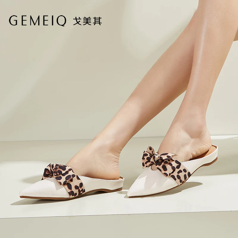 GEMEIQ/2019 г. Новые летние женские шлепанцы на плоской подошве с бантиком модная