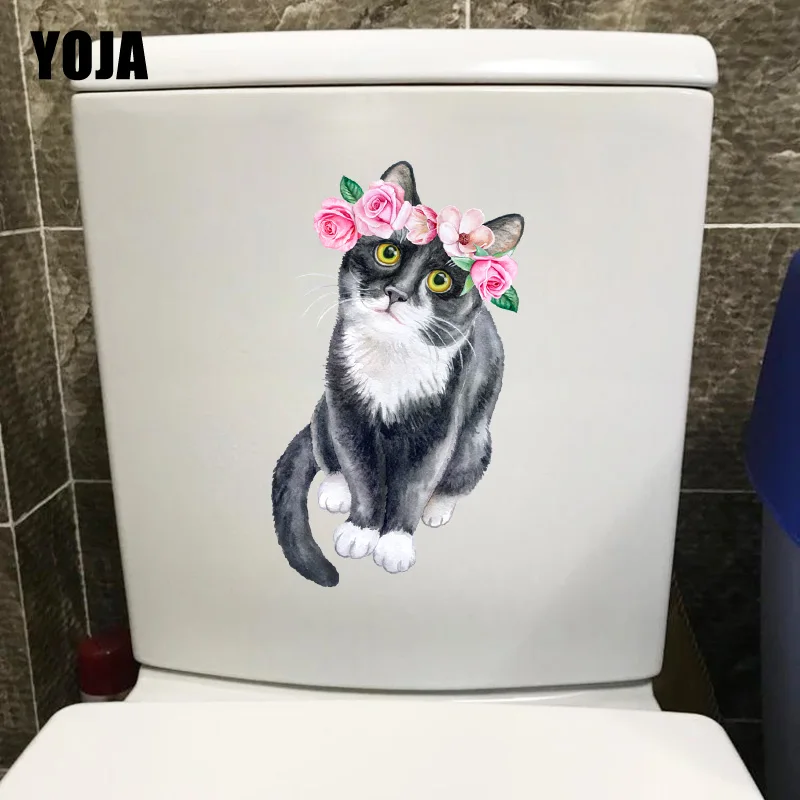 YOJA 11,1*19 см венок Кот прекрасный животное Toiltte украшение туалетный стикер Художественные настенные наклейки T1-0203