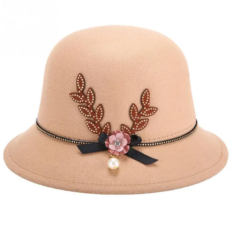 Винтажная женская шляпа украшенная цветами и жемчугом с бантом теплая легкая