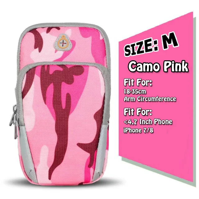 Camo Pink (M) Мобильный телефон 6 дюймов S порт повязки чехол для бега для iPhone X 8 Plus Galaxy S9 водонепроницаемый Камо нейлон открытый тренажерный зал Сумка гарнитура порт - Цвет: Camo Pink (M)