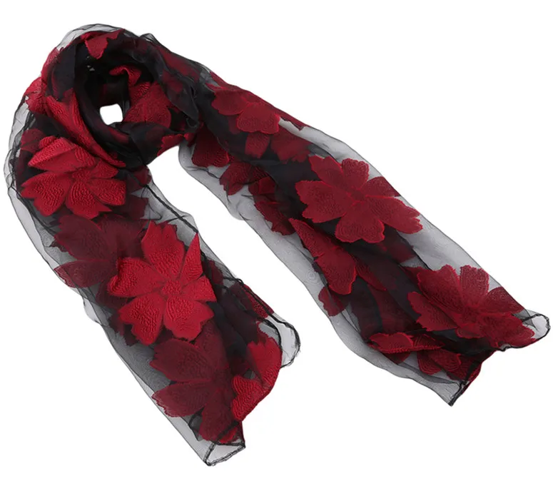 Deep Red Flower Шарф на весенне-летний сезон женский модный цветочный шарф с листочками элегантный женский пляжный зимний шарф для женщин шаль - Цвет: Deep Red Flower