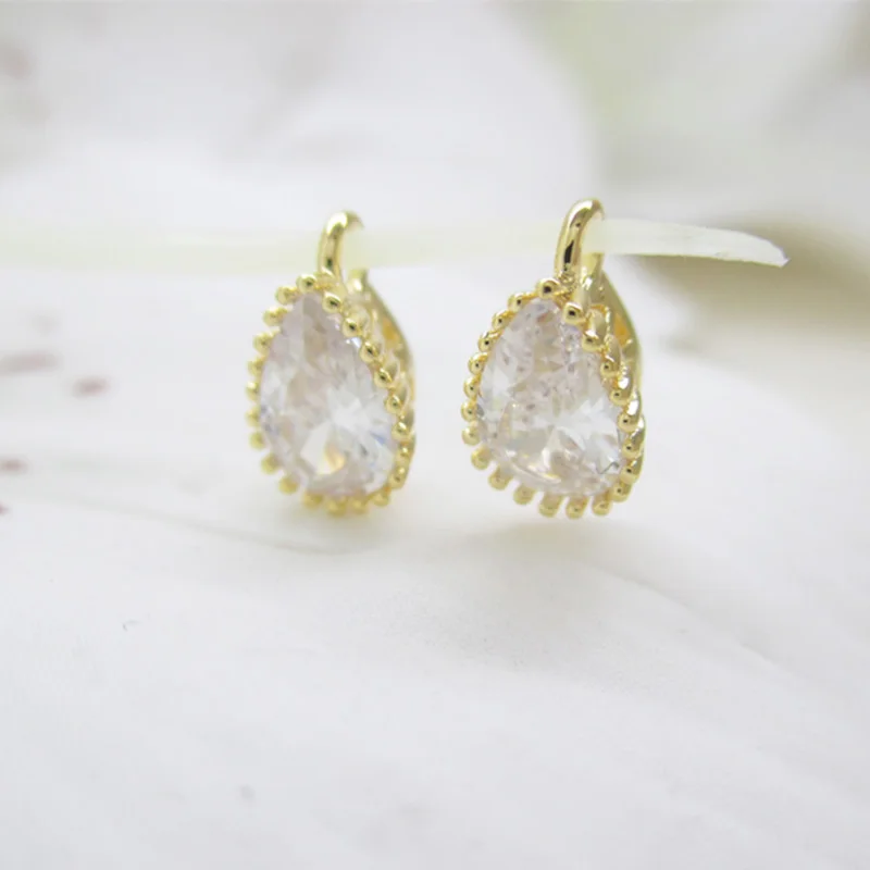 K Gold color Zircon Floating drop earring Pendants CZ waterdrop Charms for Jewewlry Making DIY accessories 4*7.5mm 10pcs | Украшения и