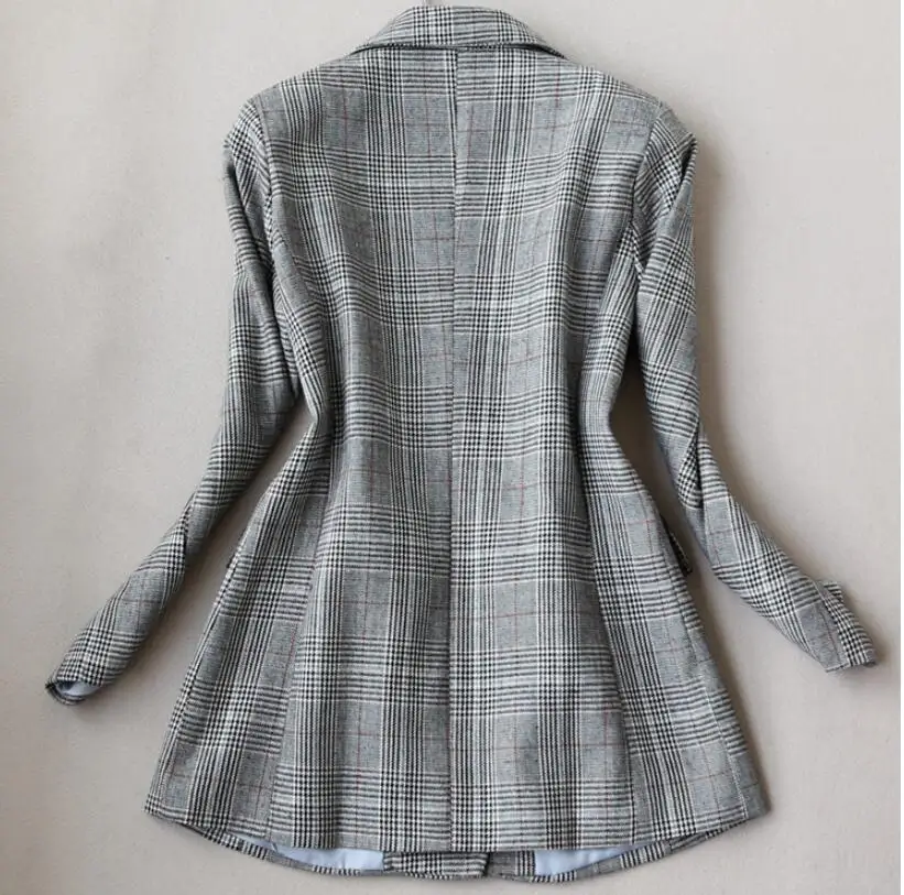 Fashion office lady suits plaid suit 2 Piece Sets woolen Blazer + wide leg Pant