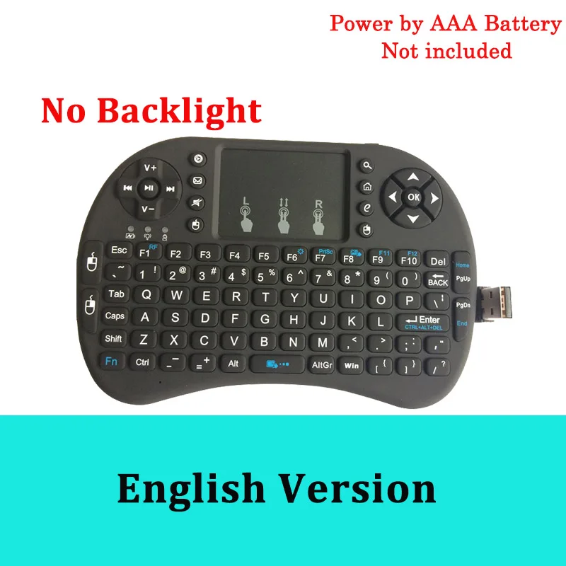 Nobacklit English Беспроводная клавиатура с подсветкой mini i8 2,4 ГГц русская английская версия Сенсорная панель i8 3 цвета воздушная мышь с подсветкой для Android tv BOX - Цвет: Nobacklit English
