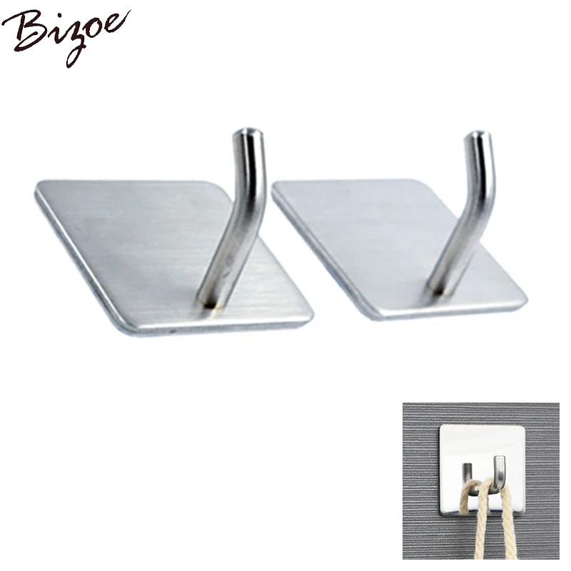 

2 PCS Adhesive Hooks Hat Clothes Hanger Square Stainless Steel Mirror Kitchen Bathroom Creative Wall Hook Headphone Holder