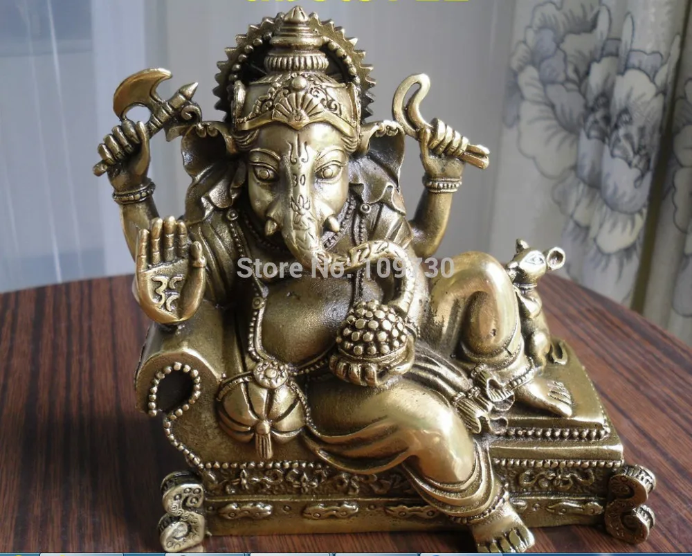 001507 тибетская Буддийская бронза GANESHA INDISCHER GOTT статуя на кровати 12 см tallC1017|statue|statue