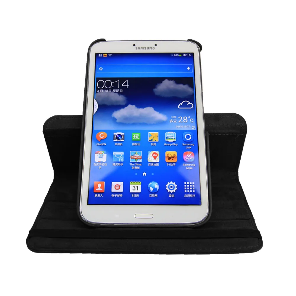 Защитный чехол из искусственной кожи с поворотом на 360 градусов для Samsung Galaxy Tab 3 8 0