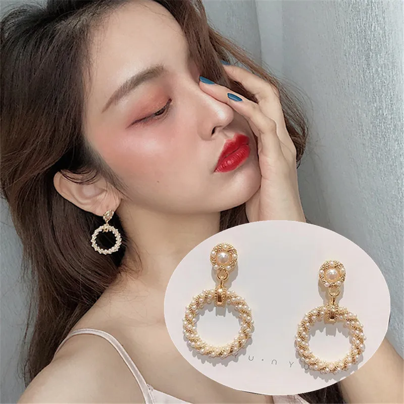 

2019 Hot Sale Earrings small pearl Circle Earrings Basketball Brincos Loop Earrings for Women Jewelry